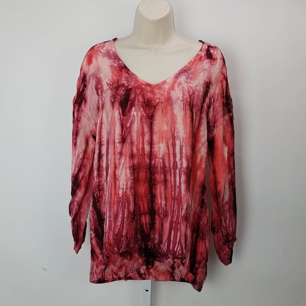 C&C Tie Dye Blouse Sz S Red Multi